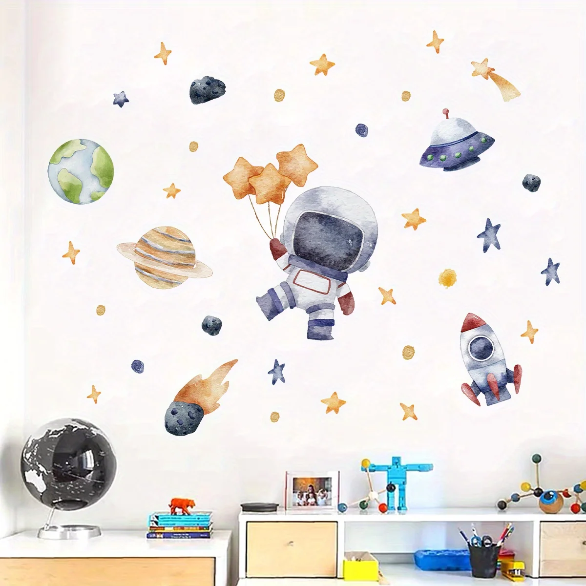 Home Cinema Room - 1Pc Cartoon Astronaut Spaceship Rocket Planet
