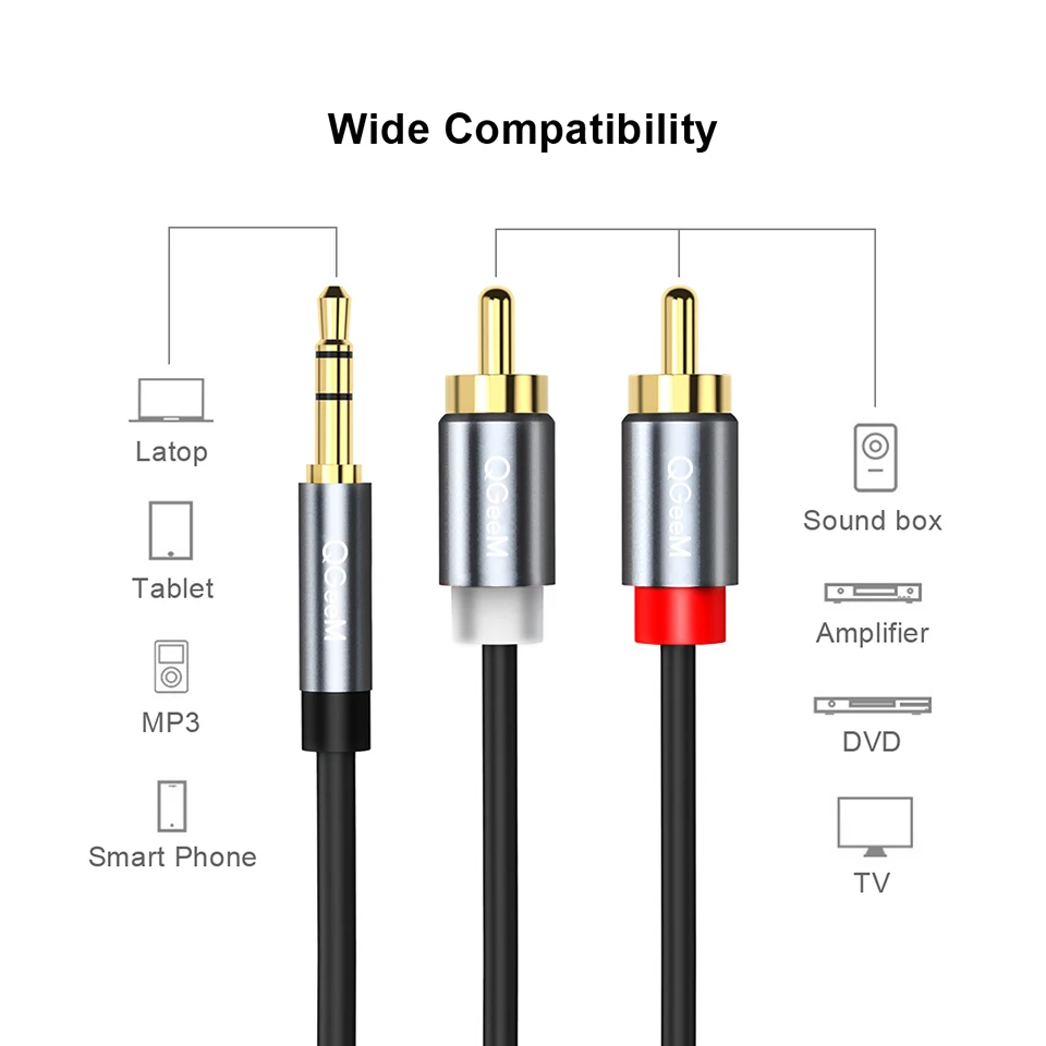 QGeeM RCA Cable 2RCA to 3.5 Au - огляд і ціна Home Cinema Heos